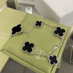[Eternal Jewelry]CLOVER 5 MOTIFS SIVLER ONYX BRACELET - 图片 2