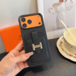 Hermès-Style Leather Card Holder Phone Case with H Buckle & Shockproof Bumper - 图片 7