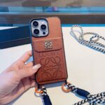 Loewe Style Leather Card Holder Phone Case with Crossbody Woven Strap - 图片 16
