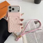 Colorful LV Embossed Monogram Card Holder Crossbody Lanyard Luxury Leather Phone Case - 图片 8