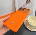 Hermès Signature Orange Stitched Monogram Metal H Logo Luxury Phone Case - 图片 7