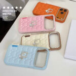 Dior Heart Quilted Leather Rhinestone Logo Luxury Electroplated Frame Phone Case - 图片 2