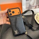 Louis Vuitton Embossed Monogram Card Holder Crossbody Strap Luxury Phone Case