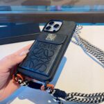 Loewe Style Leather Card Holder Phone Case with Crossbody Woven Strap - 图片 8
