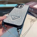 Prada Style Full Diamond Glitter Phone Case With Crossbody Chain Strap - 图片 17
