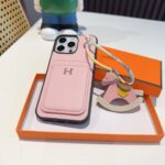 Hermès Style Luxury Leather Card Holder Phone Case | Wrist Strap & Horse Charm - 图片 8
