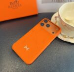 Hermès Signature Orange Stitched Monogram Metal H Logo Luxury Phone Case - 图片 4
