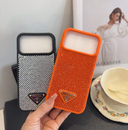 Prada Style Bling Diamond Phone Case with Triangular Logo