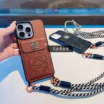 Loewe Style Leather Card Holder Phone Case with Crossbody Woven Strap - 图片 17