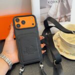 Hermès Paris Embossed Leather Card Pocket Crossbody Luxury Phone Case