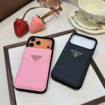 Prada Saffiano Leather Flip Wallet Card Holder Luxury Phone Case - 图片 3