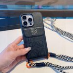 Loewe Style Leather Card Holder Phone Case with Crossbody Woven Strap - 图片 9