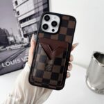 LV & Gucci Carbon Fiber Pattern Phone Case - Premium Material with Leather Finish, V-Shaped Card Holder - 图片 7