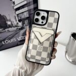 LV & Gucci Carbon Fiber Pattern Phone Case - Premium Material with Leather Finish, V-Shaped Card Holder - 图片 5