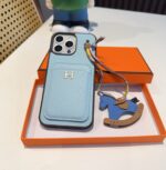 Hermès Style Luxury Leather Card Holder Phone Case | Wrist Strap & Horse Charm - 图片 15