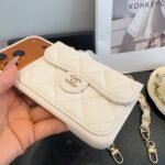 White Chanel Quilted Caviar Leather Card Holder Chain Luxury Phone Case - 图片 7