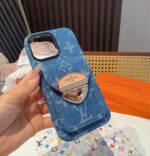 LV Denim Lock Card Holder Phone Case with Crossbody Strap - 图片 15