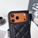 Chanel Style Diamond Quilted Leather Flip Wallet Phone Case with Wrist Strap - 图片 12