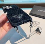 Prada Style Full Diamond Glitter Phone Case With Crossbody Chain Strap - 图片 9