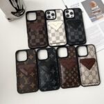 LV & Gucci Carbon Fiber Pattern Phone Case - Premium Material with Leather Finish, V-Shaped Card Holder - 图片 2