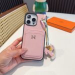 Hermès Style Luxury Leather Card Holder Phone Case | Wrist Strap & Horse Charm - 图片 6