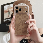 Gucci Embossed GG Monogram Electroplated Frame Premium Leather Luxury Phone Case - 图片 12
