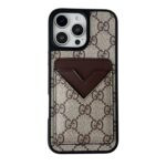 LV & Gucci Carbon Fiber Pattern Phone Case - Premium Material with Leather Finish, V-Shaped Card Holder - 图片 3