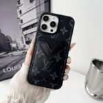 LV & Gucci Carbon Fiber Pattern Phone Case - Premium Material with Leather Finish, V-Shaped Card Holder - 图片 10