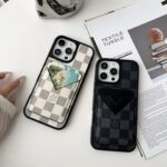 LV & Gucci Carbon Fiber Pattern Phone Case - Premium Material with Leather Finish, V-Shaped Card Holder