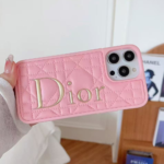 Dior Classic Quilted Leather 3D Gold Logo Luxury Shockproof Phone Case - 图片 3