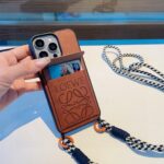 Loewe Style Leather Card Holder Phone Case with Crossbody Woven Strap - 图片 12