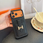 Hermès-Style Leather Card Holder Phone Case with H Buckle & Shockproof Bumper - 图片 6