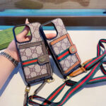 Gucci P60 Original Leather Card Holder Phone Case | 2-in-1 Lanyard Hole for Crossbody Strap