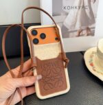 Loewe Style Anagram Embossed Card Holder Crossbody Phone Case