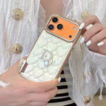 Dior Heart Quilted Leather Rhinestone Logo Luxury Electroplated Frame Phone Case - 图片 6