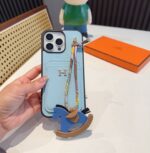 Hermès Style Luxury Leather Card Holder Phone Case | Wrist Strap & Horse Charm - 图片 10