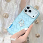 Dior Heart Quilted Leather Rhinestone Logo Luxury Electroplated Frame Phone Case - 图片 5