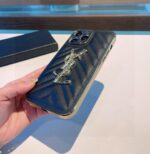 YSL V-Shaped Quilted Leather Diamond Metal Logo Electroplated Frame Luxury Phone Case - 图片 6