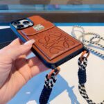 Loewe Style Leather Card Holder Phone Case with Crossbody Woven Strap - 图片 14