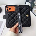 Chanel Style Diamond Quilted Leather Flip Wallet Phone Case with Wrist Strap - 图片 9