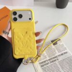 Colorful LV Embossed Monogram Card Holder Crossbody Lanyard Luxury Leather Phone Case - 图片 9