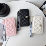 Chanel Style Diamond Quilted Leather Flip Wallet Phone Case with Wrist Strap