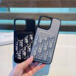 Dior Card Holder Phone Case Lychee Pattern Magnetic Case