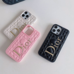 Dior Classic Quilted Leather 3D Gold Logo Luxury Shockproof Phone Case - 图片 2