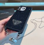 Prada Style Full Diamond Glitter Phone Case With Crossbody Chain Strap - 图片 10