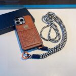 Loewe Style Leather Card Holder Phone Case with Crossbody Woven Strap - 图片 11