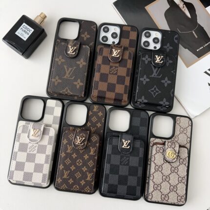 Designer Monogram Card Holder Phone Case with LV & GG Metal Buckle