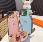 Hermès Style Luxury Leather Card Holder Phone Case | Wrist Strap & Horse Charm - 图片 2