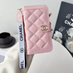 Chanel Style Diamond Quilted Leather Flip Wallet Phone Case with Wrist Strap - 图片 6