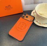 Hermès Signature Orange Embossed H Logo Leather Phone Case - 图片 6
